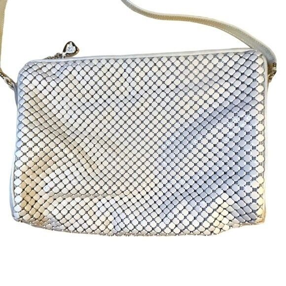Whiting & Davis Vintage Cream Metal Mesh & Leather Handbag Purse Evening Bag - Picture 2 of 13